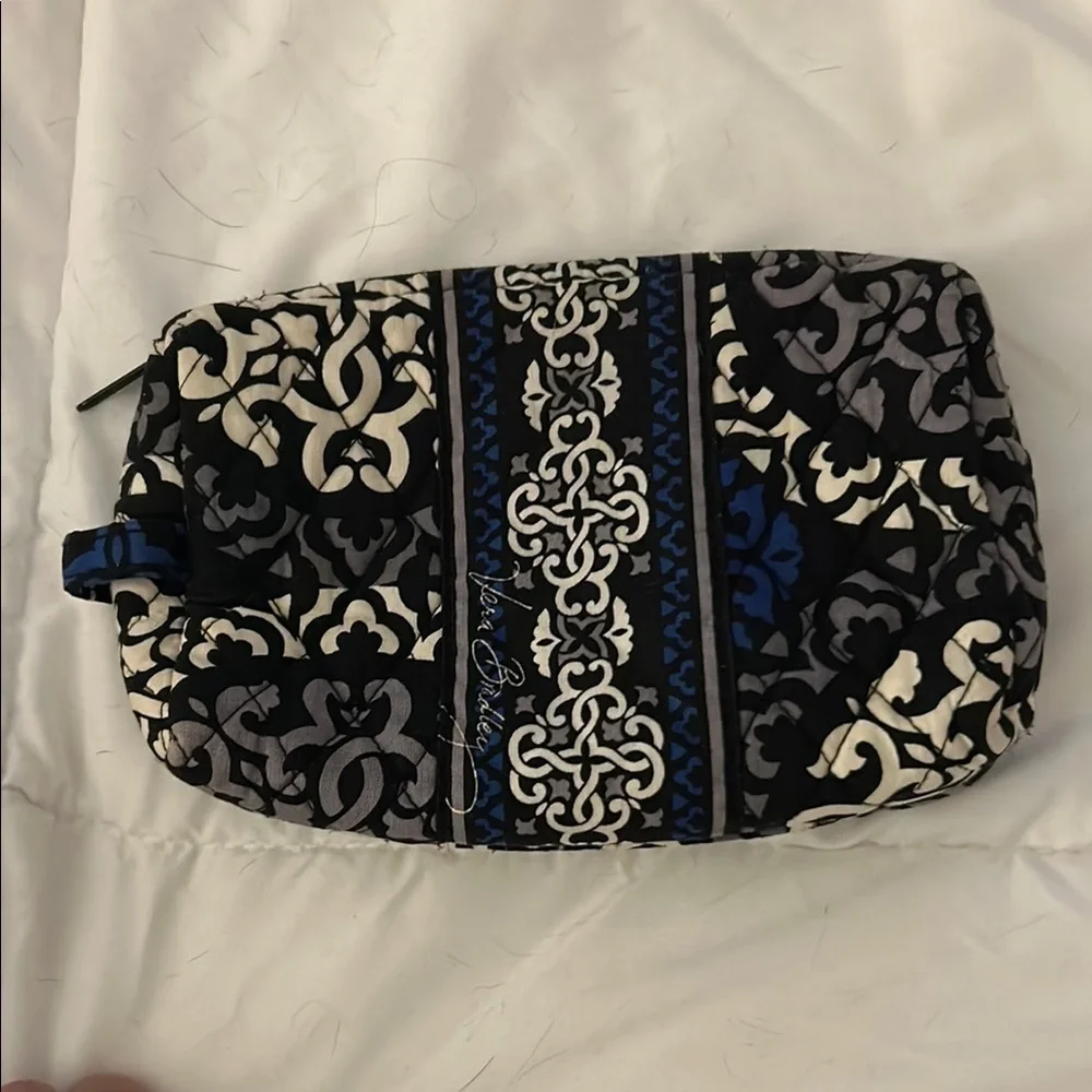 Vera Bradley Canterbury, cobalt cosmetic bag Black White Blue make up bag